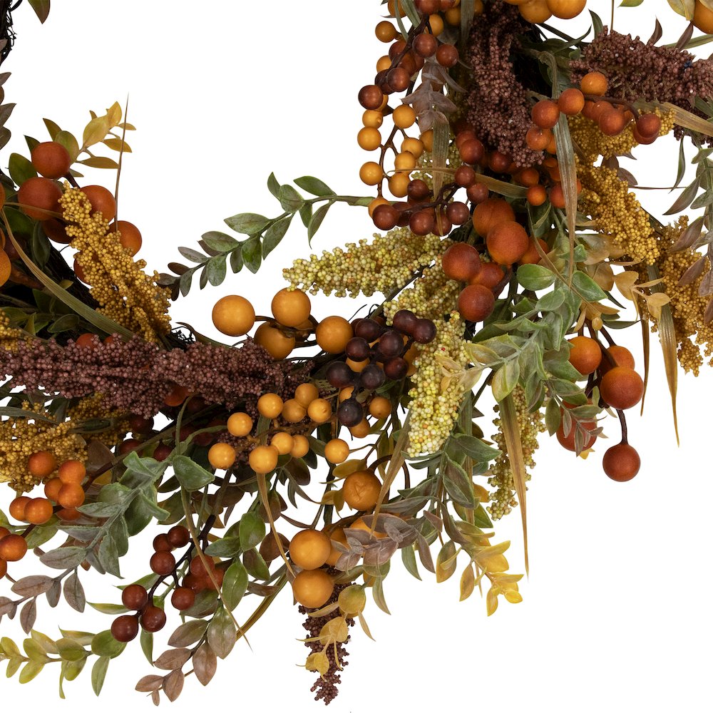 Mixed Foliage and Berries Artificial Fall Harvest Wreath - 24" - Unlit. Picture 5
