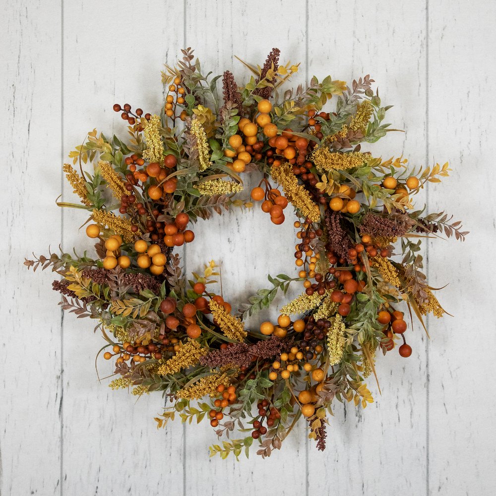 Mixed Foliage and Berries Artificial Fall Harvest Wreath - 24" - Unlit. Picture 4