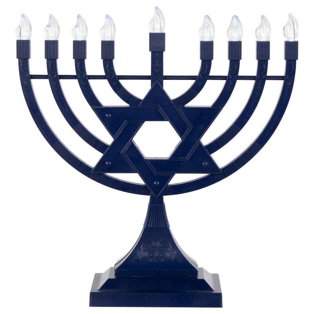 Battery Operated LED Lighted Star of David Hanukkah Menorah - 11.75" - Blue. Picture 1