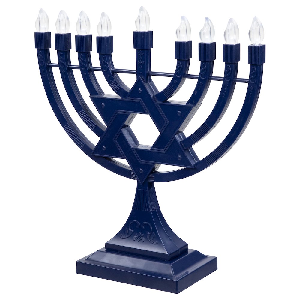 Battery Operated LED Lighted Star of David Hanukkah Menorah - 11.75" - Blue. Picture 3