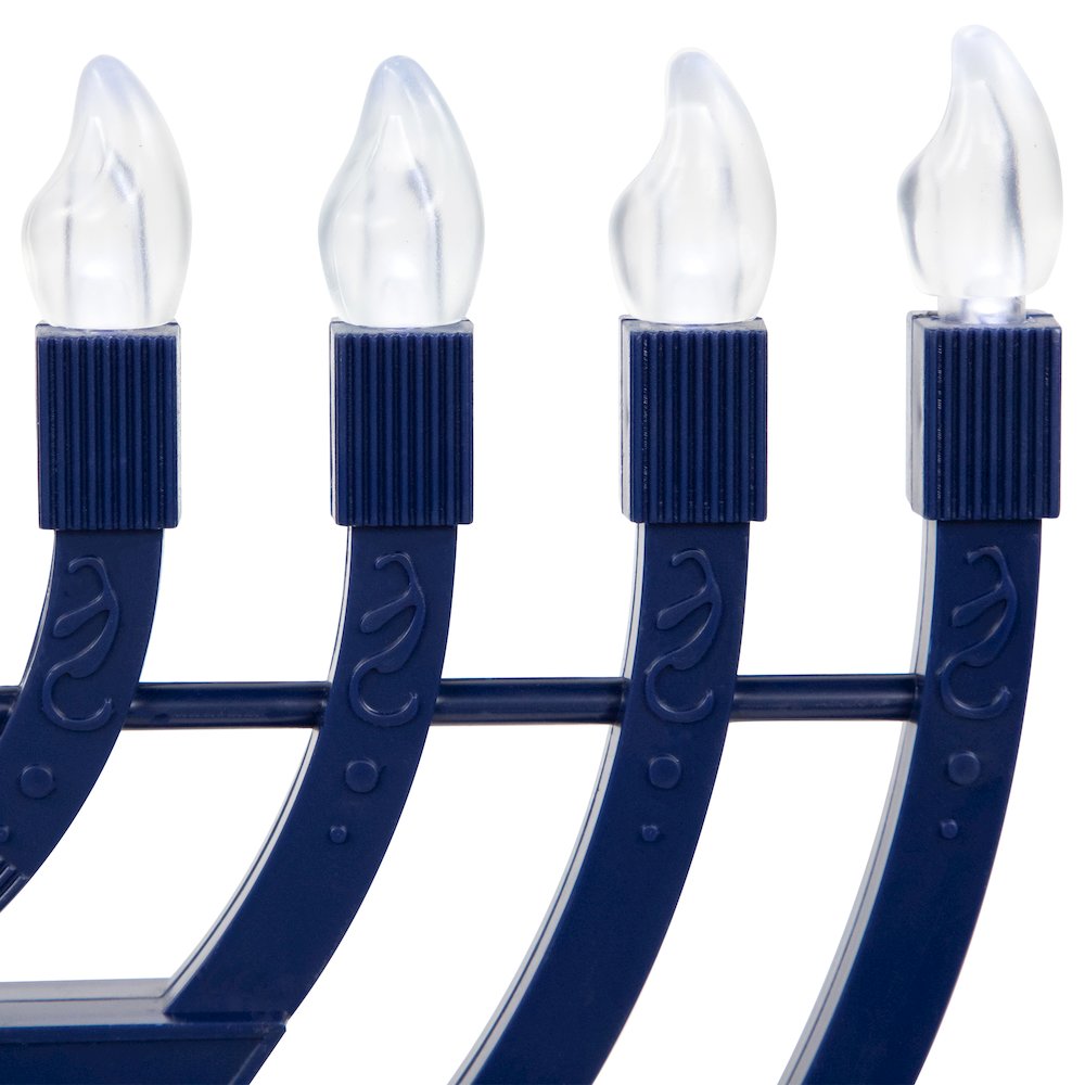 Battery Operated LED Lighted Star of David Hanukkah Menorah - 11.75" - Blue. Picture 6