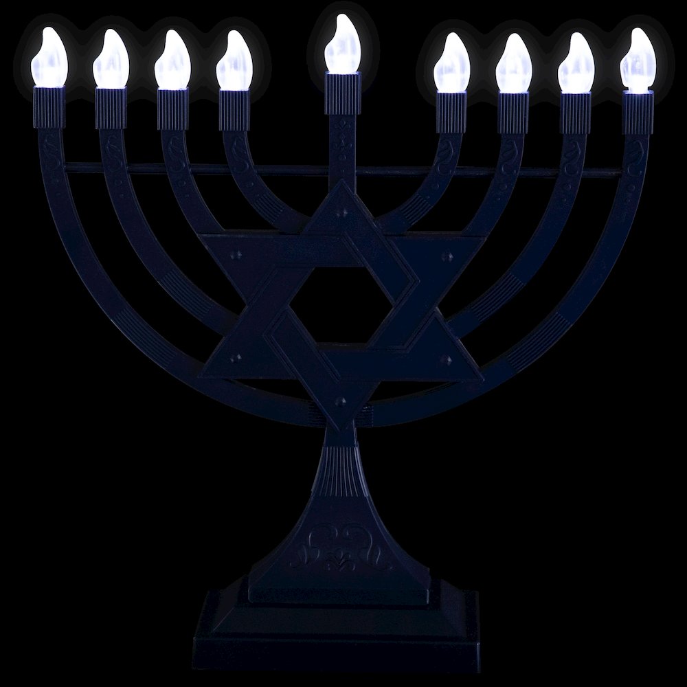 Battery Operated LED Lighted Star of David Hanukkah Menorah - 11.75" - Blue. Picture 8