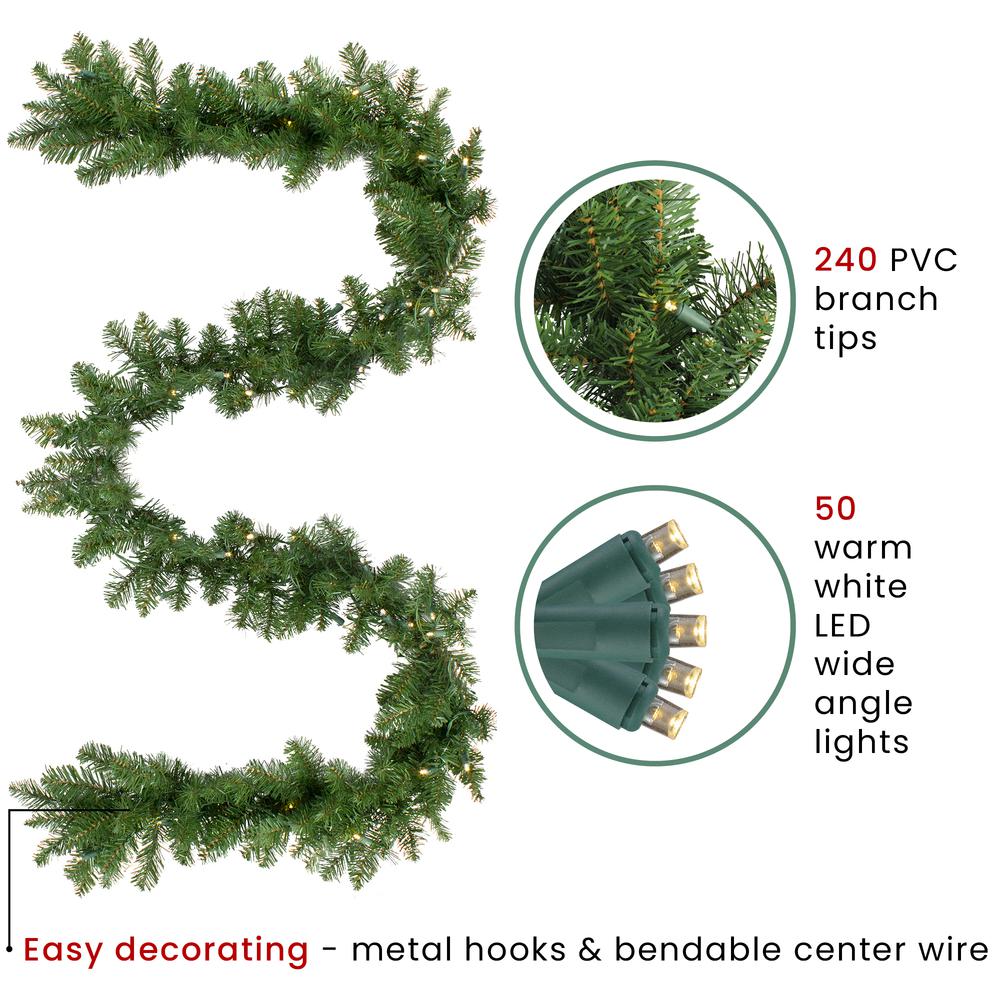 9' x 12" Buffalo Fir Artificial Christmas Garland - Warm White LED Lights. Picture 7