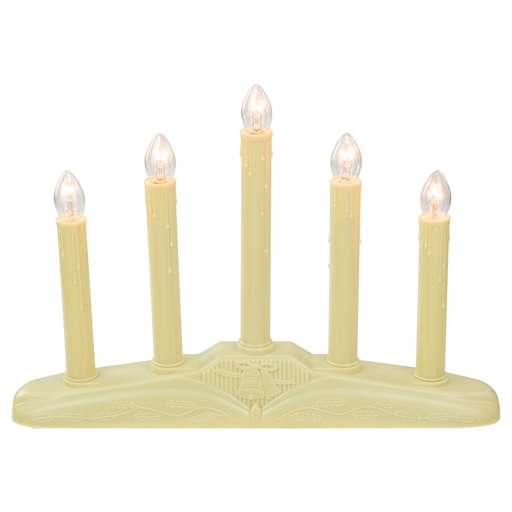 14.5" Ivory 5-Lights Christmas Chandelier on Holly Berry and Bell Base Candle Lamp. Picture 1