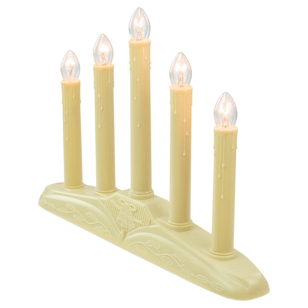 14.5" Ivory 5-Lights Christmas Chandelier on Holly Berry and Bell Base Candle Lamp. Picture 5