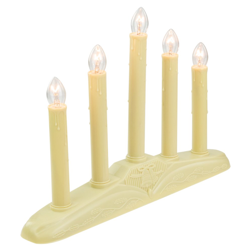 14.5" Ivory 5-Lights Christmas Chandelier on Holly Berry and Bell Base Candle Lamp. Picture 3
