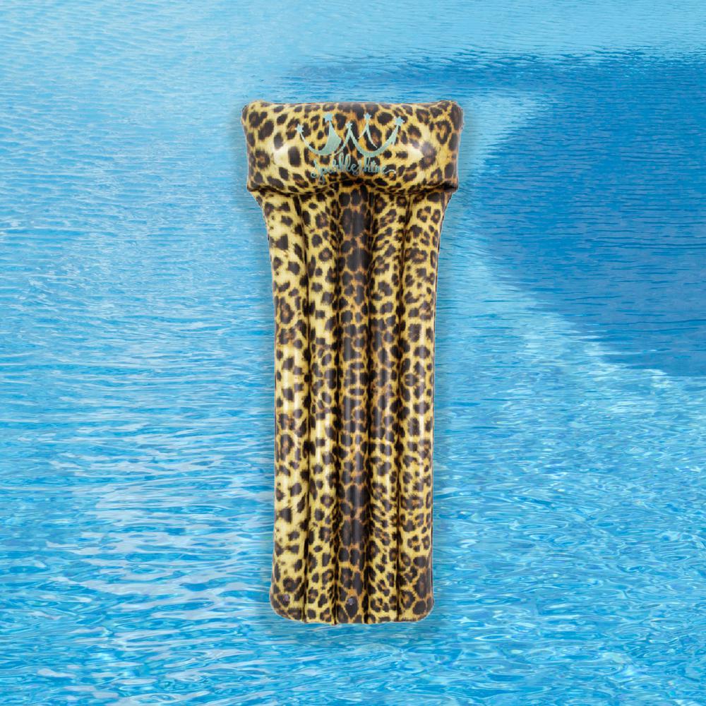 66.5" Inflatable Leopard Print Pool Mattress Float with Built In Pillow. Picture 2