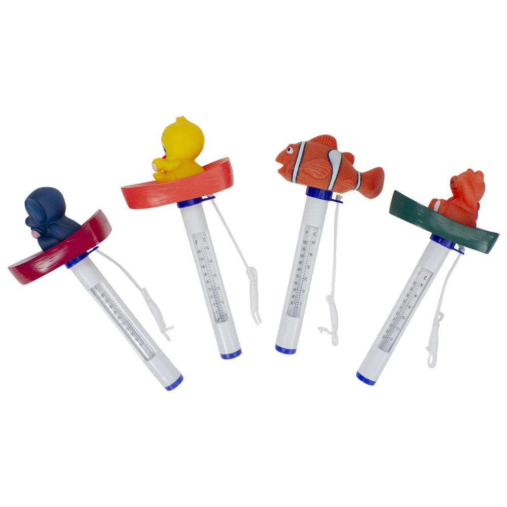 Set of 4 White and Orange Baby Floating Swimming Pool Thermometers with Cords 9.5". Picture 2