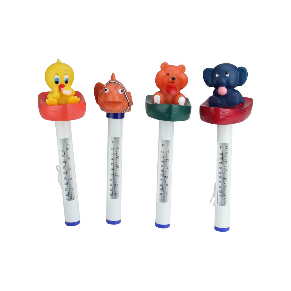 Set of 4 White and Orange Baby Floating Swimming Pool Thermometers with Cords 9.5". Picture 1