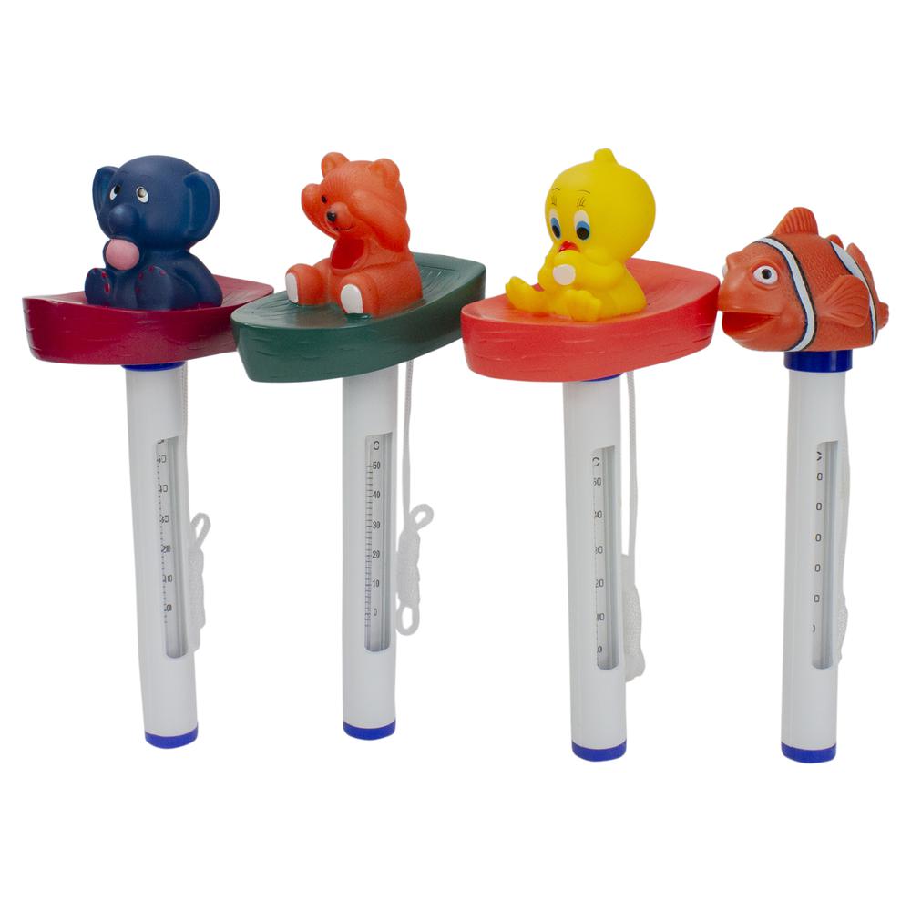 Set of 4 White and Orange Baby Floating Swimming Pool Thermometers with Cords 9.5". Picture 3