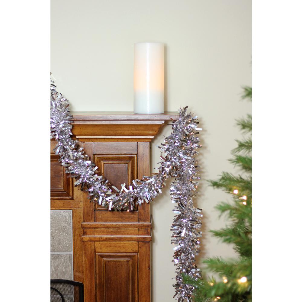 50' Shiny Silver Wide Cut Christmas Tinsel Garland - Unlit. Picture 3