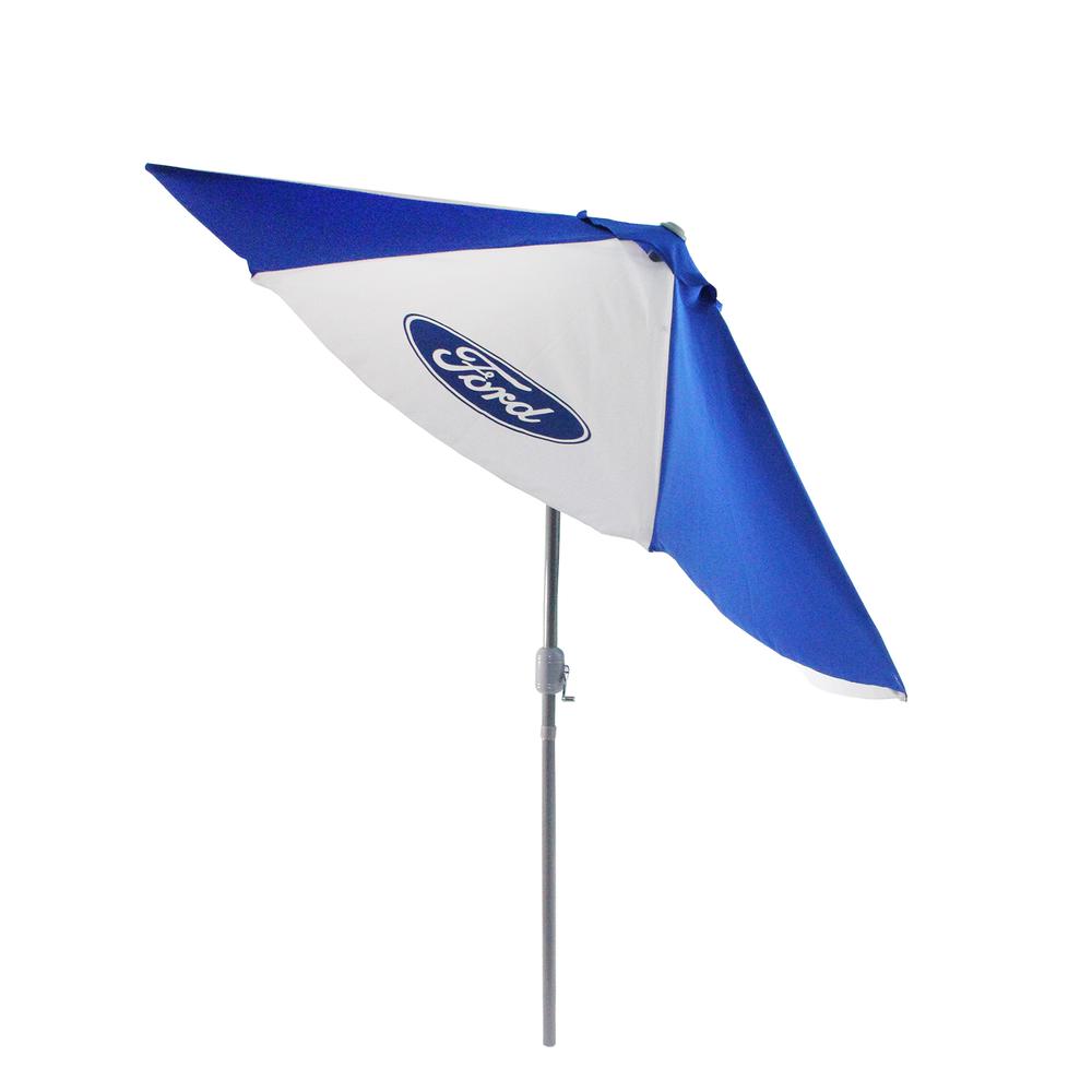 9' Outdoor Patio Ford Umbrella with Hand Crank and Tilt  Blue and White. Picture 2