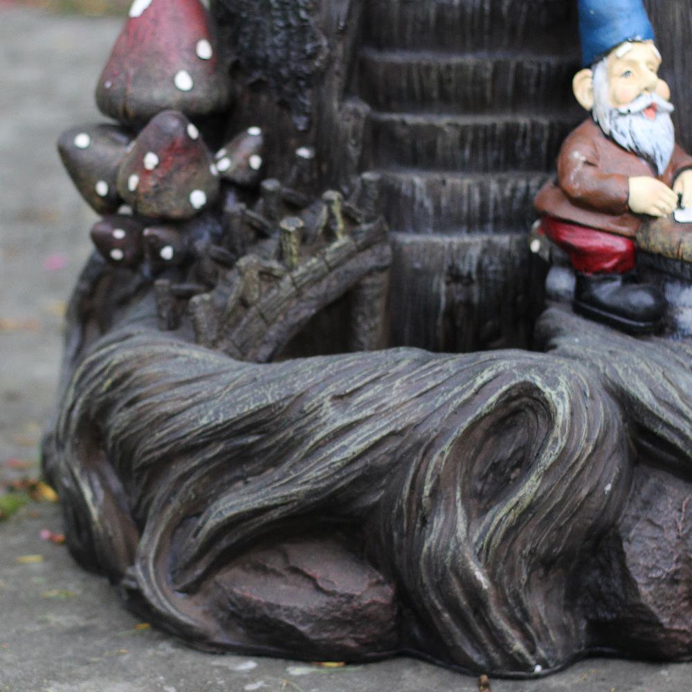 28" Brown Three-tier Gnome Home Tree Stump Outdoor Garden Water Fountain. Picture 4