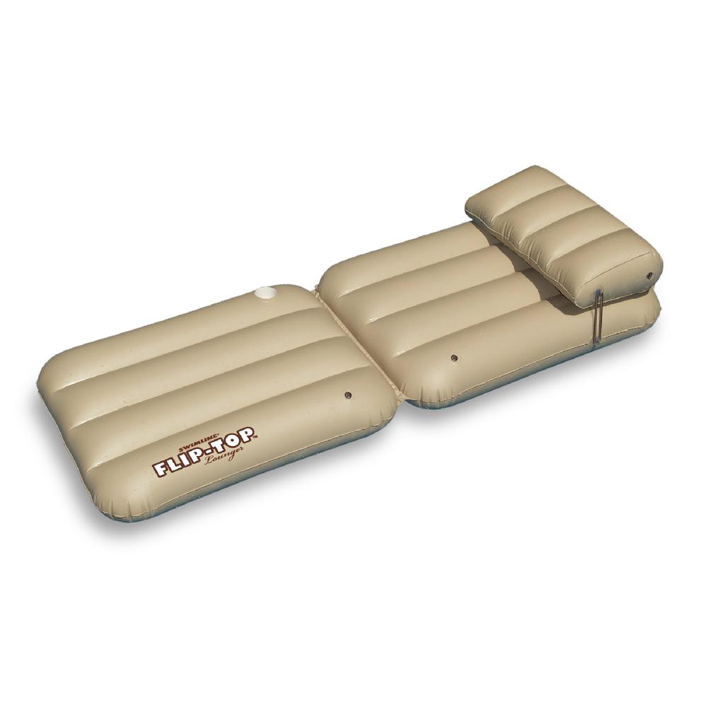 88" Inflatable Beige Adjustable Flip-Top Swimming Pool Lounger Raft. Picture 1