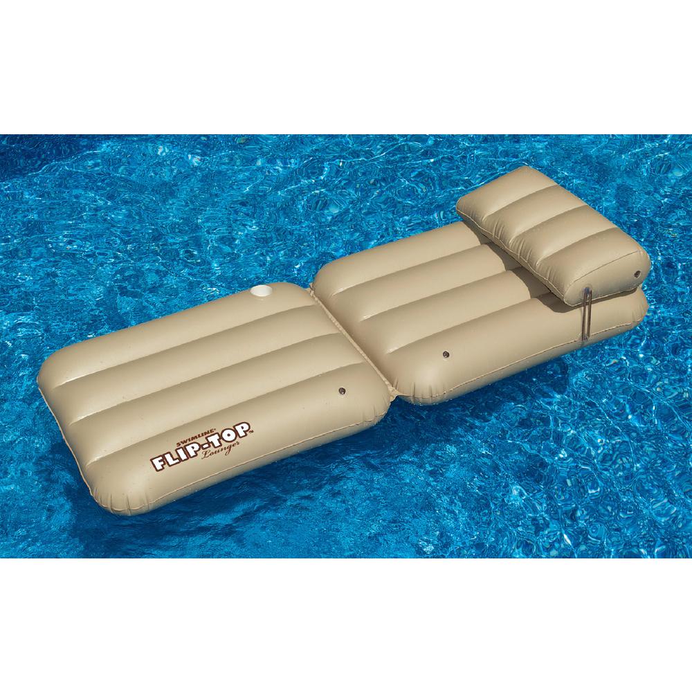 88" Inflatable Beige Adjustable Flip-Top Swimming Pool Lounger Raft. Picture 4