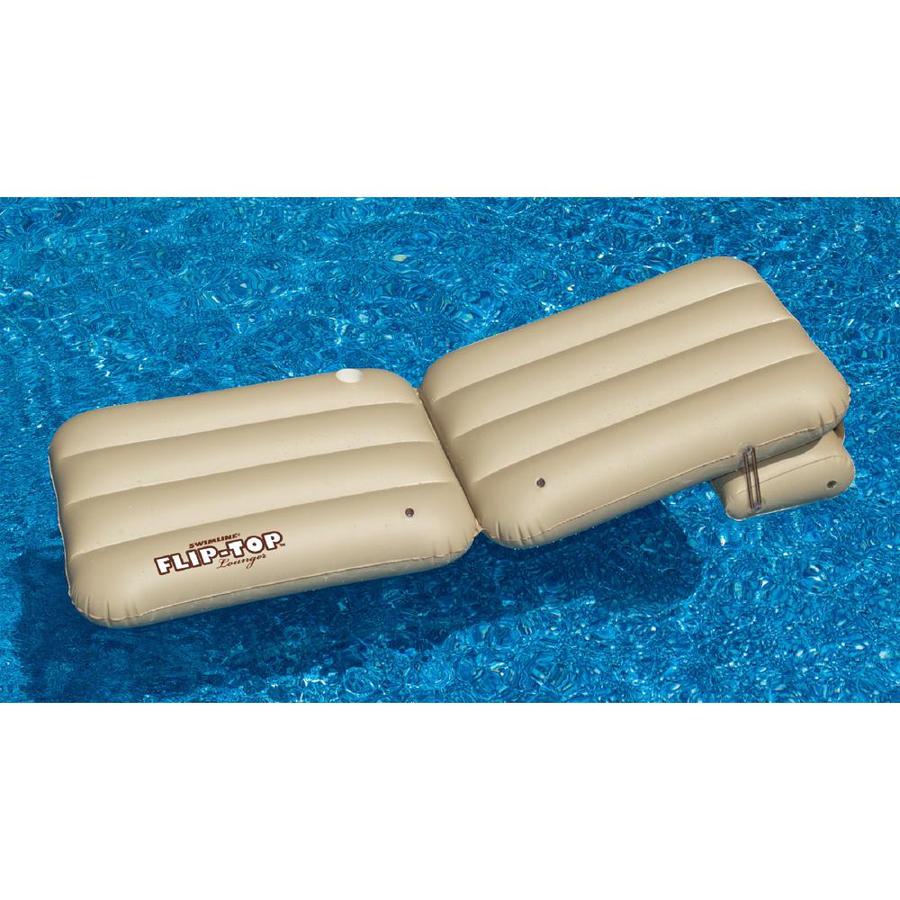 88" Inflatable Beige Adjustable Flip-Top Swimming Pool Lounger Raft. Picture 5