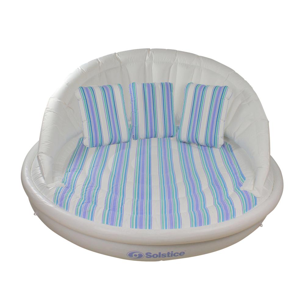 70-Inches Inflatable White and Blue Striped Floating Pool Sofa Lounge Raft. Picture 1