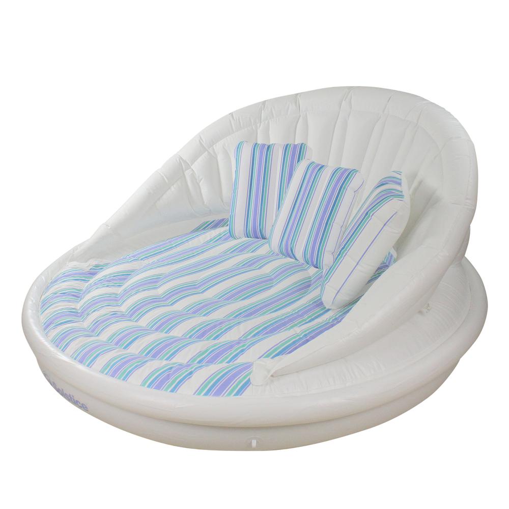 70-Inches Inflatable White and Blue Striped Floating Pool Sofa Lounge Raft. Picture 2