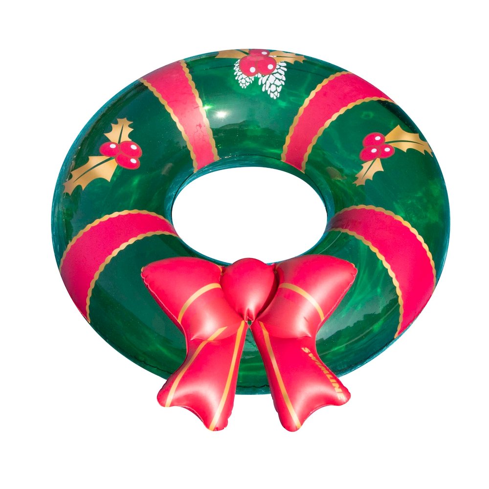 42" Christmas Wreath with Bow Inflatable Pool Inner Tube Ring. Picture 1