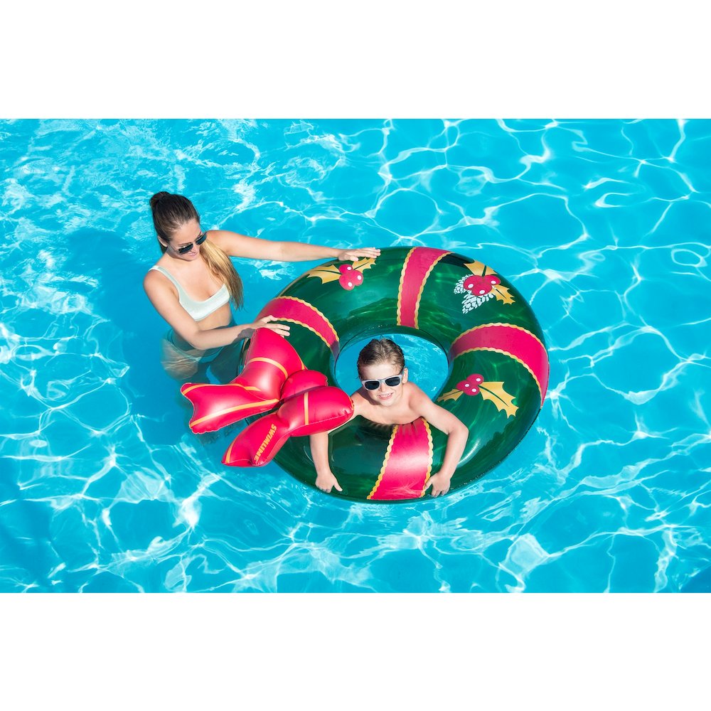 42" Christmas Wreath with Bow Inflatable Pool Inner Tube Ring. Picture 3