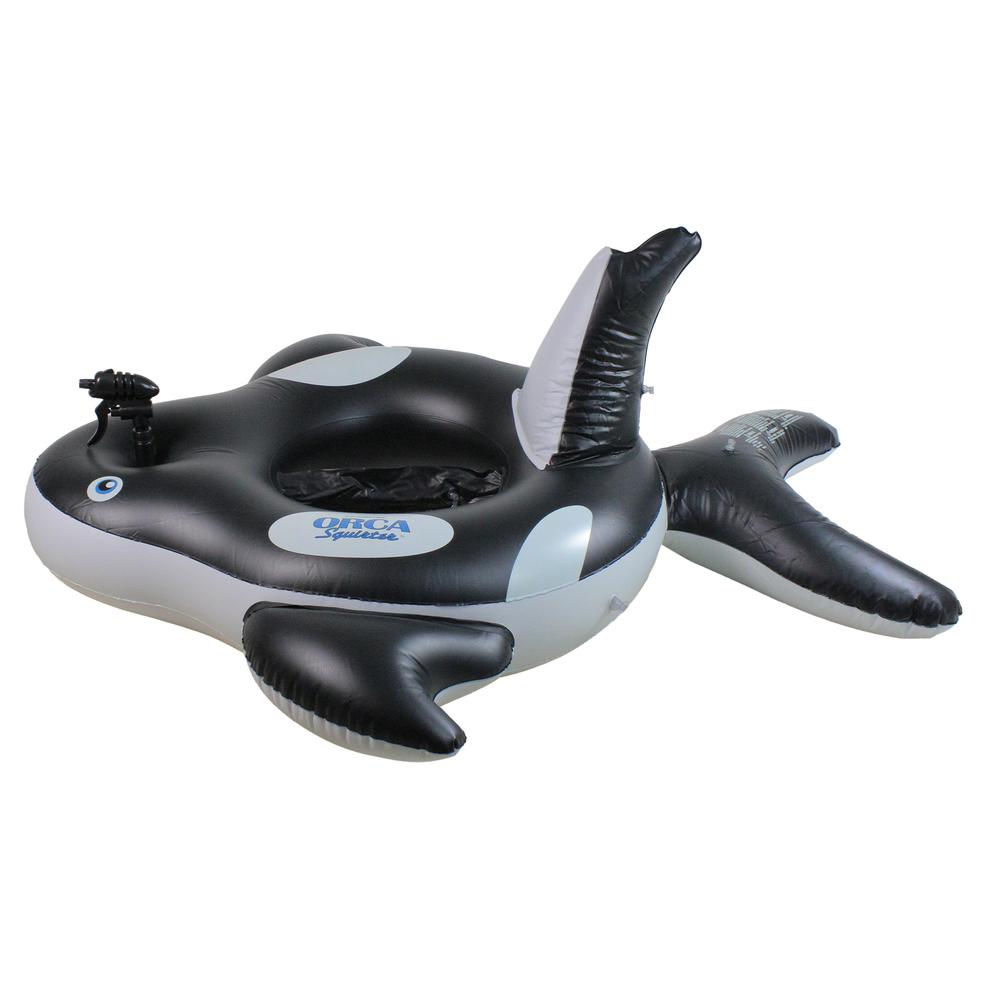 60" Inflatable Black and White Orca Whale Squirter Swimming Pool Float. Picture 2