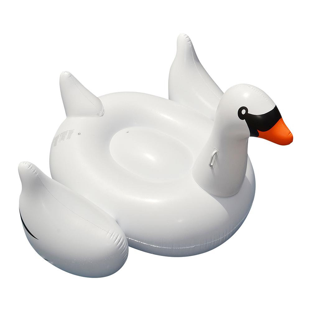 75" Inflatable White and Black Giant Swan Swimming Pool Ride-On Float Toy. Picture 1