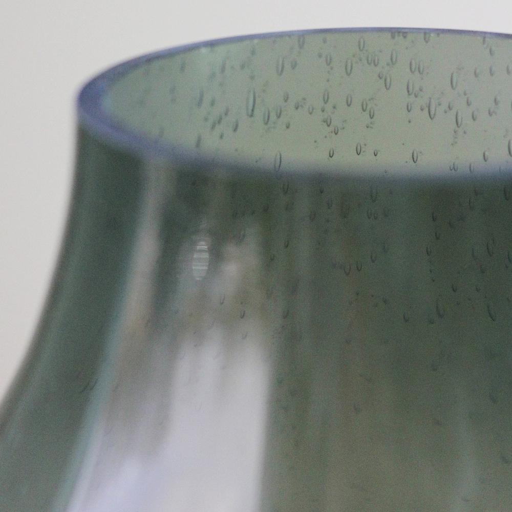 7.75" Storm Gray Bubble Glass Pillar Candle Holder with Wooden Base. Picture 3