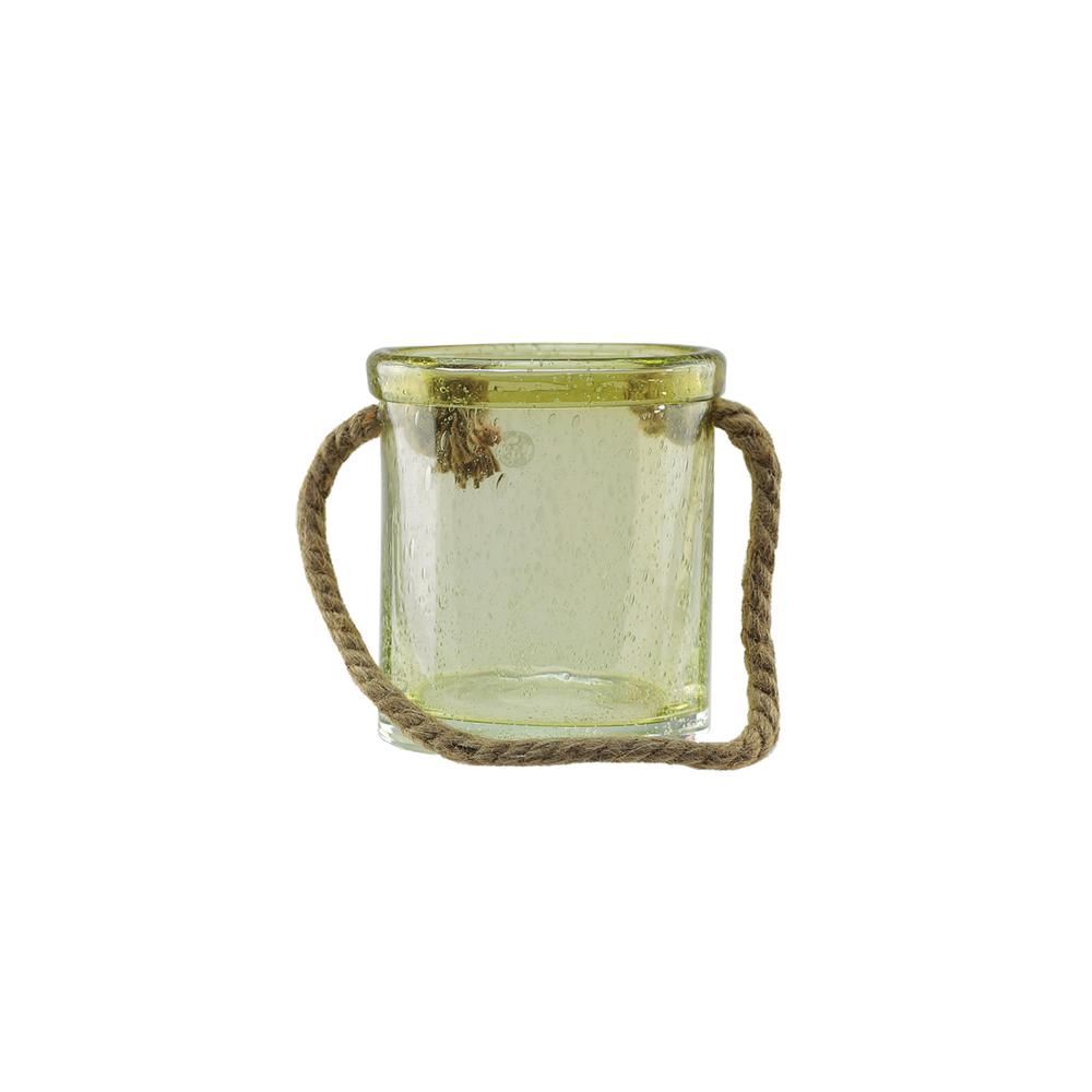 6.5" Lemonade Yellow Hand-blown Bubble Glass Outdoor Hurricane Candle Holder. Picture 1
