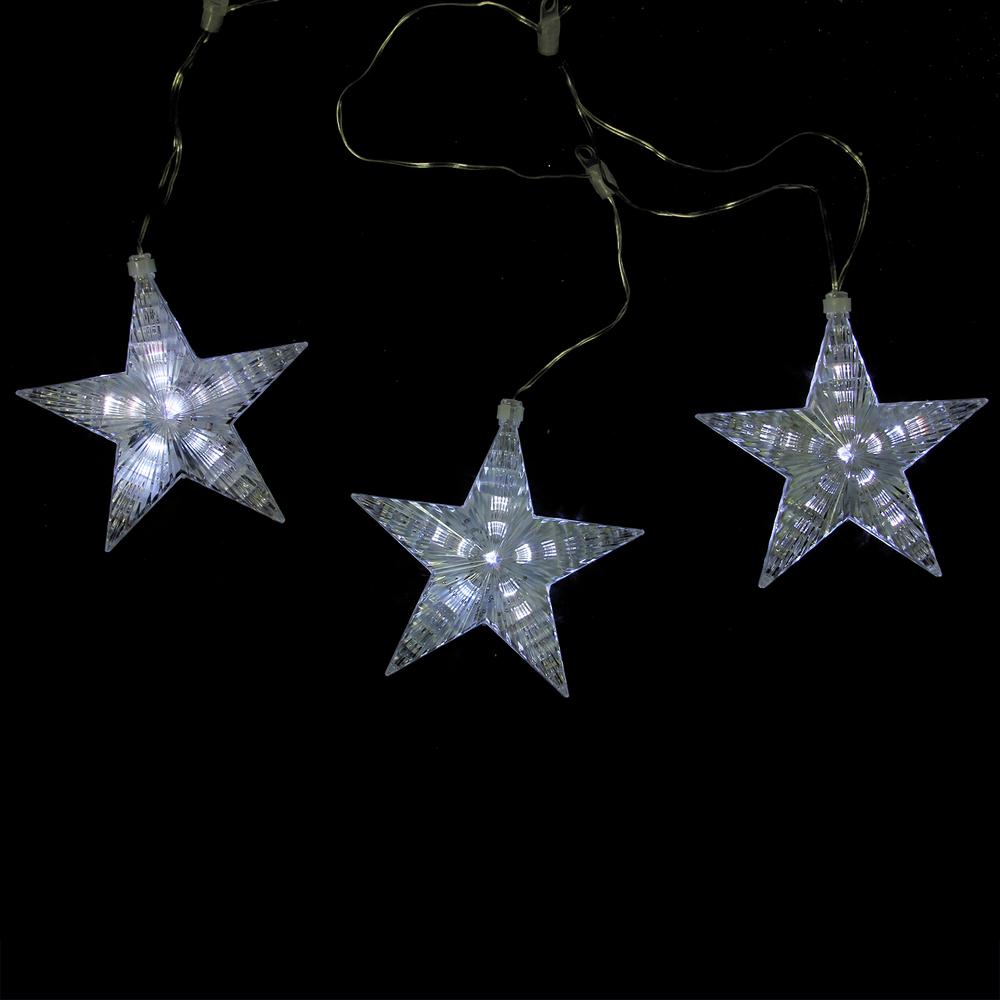 3 White LED Cascading Snowfall Star Christmas Lights - 2 ft Clear Wire. Picture 1