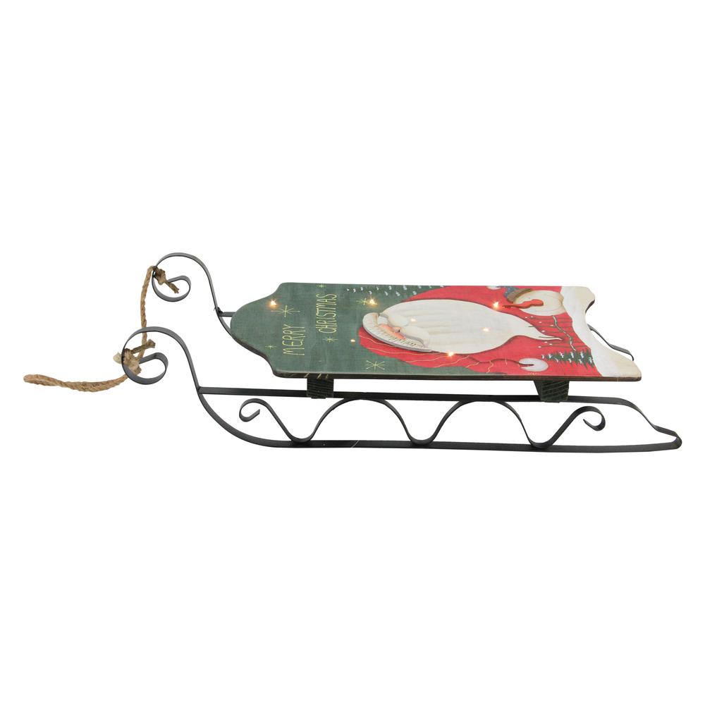 19.5" Hanging Wooden and Metal Santa Claus LED Decorative Christmas Sleigh. Picture 2
