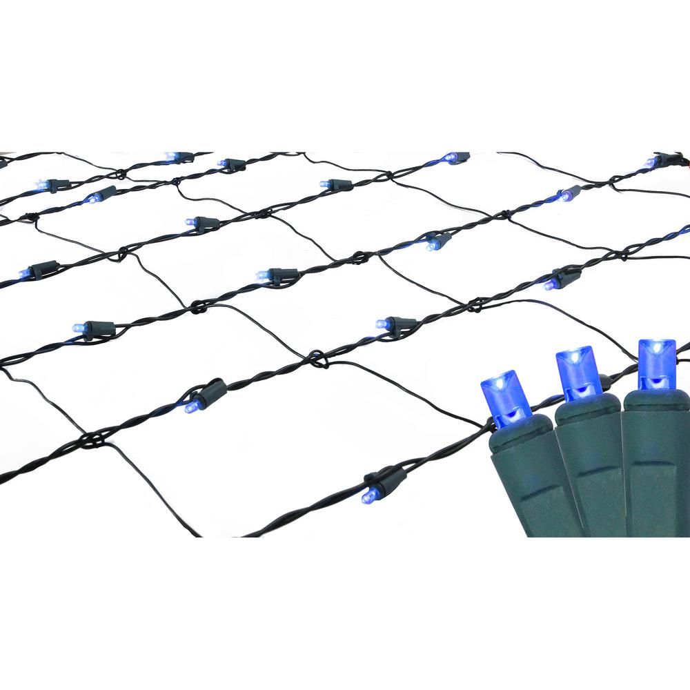 4' x 6' Blue LED Wide Angle Christmas Net Lights - Green Wire. Picture 2