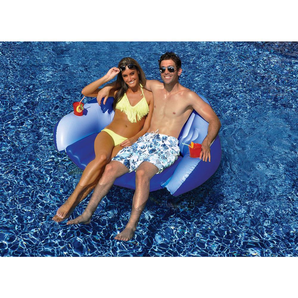 72-Inch Inflatable Blue Love Seat Pool Float with Convertible Foot Rest. Picture 4