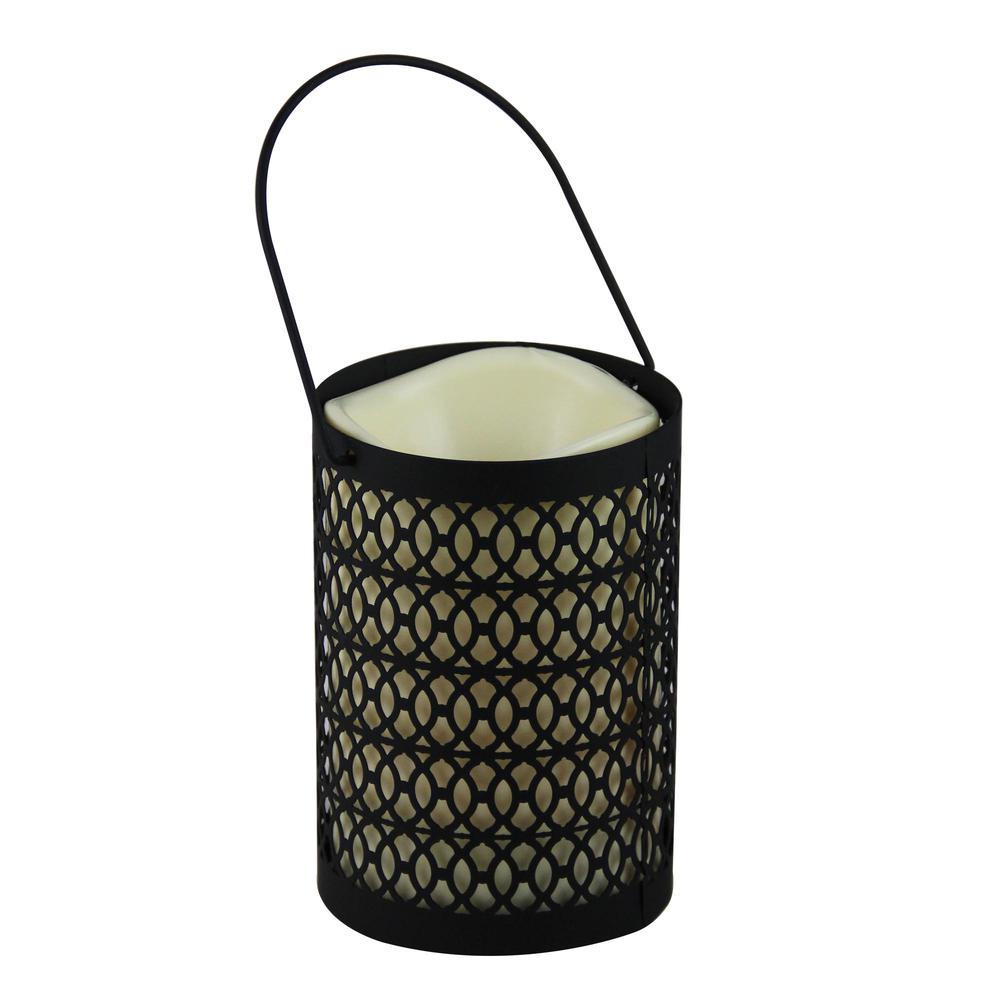 12" Black Opulent Battery Operated Indoor LED Candle Lantern with Timer. Picture 2
