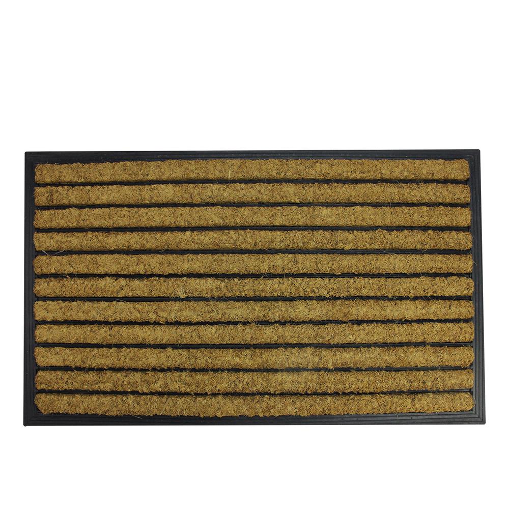 Black and Brown Striped Non-Skid Outdoor Rectangular Doormat 17.75" x 29.5". Picture 1