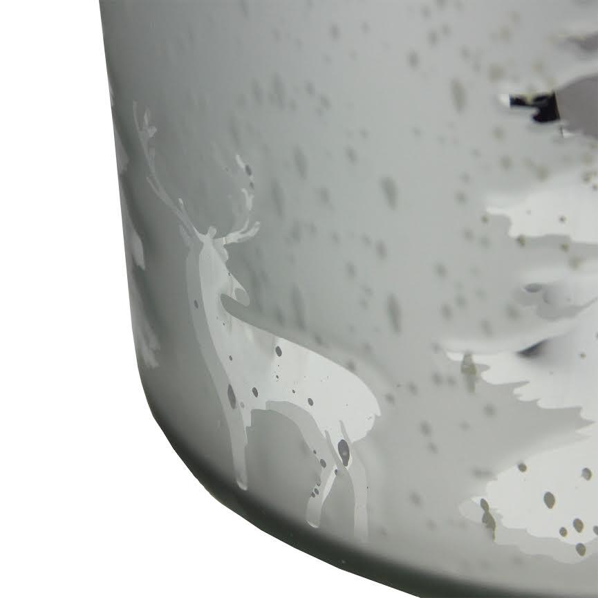 9.5" Gray and Silver Tree Silhouette Mercury Glass Christmas Pillar Candle Holder. Picture 3