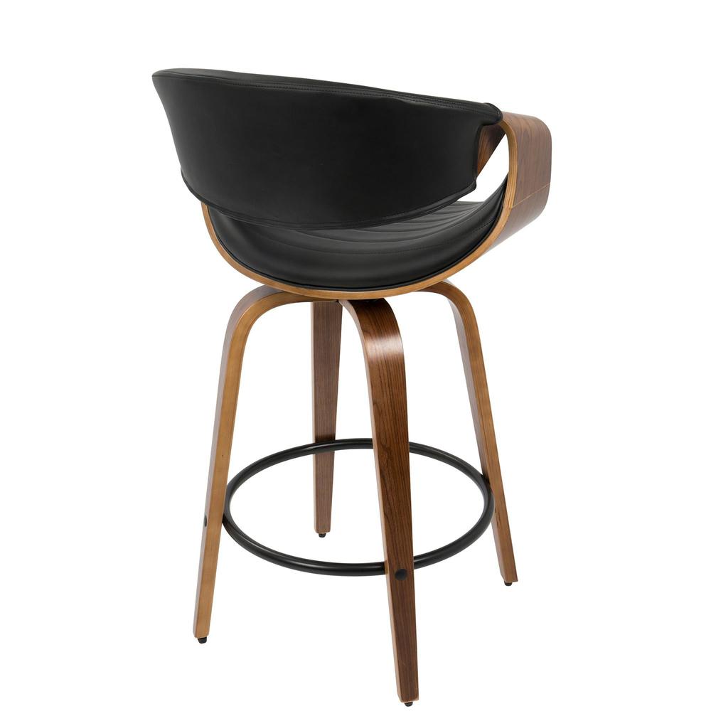 Walnut Wood, Black PU, Black Metal Symphony Counter Stool - Set of 2. Picture 5