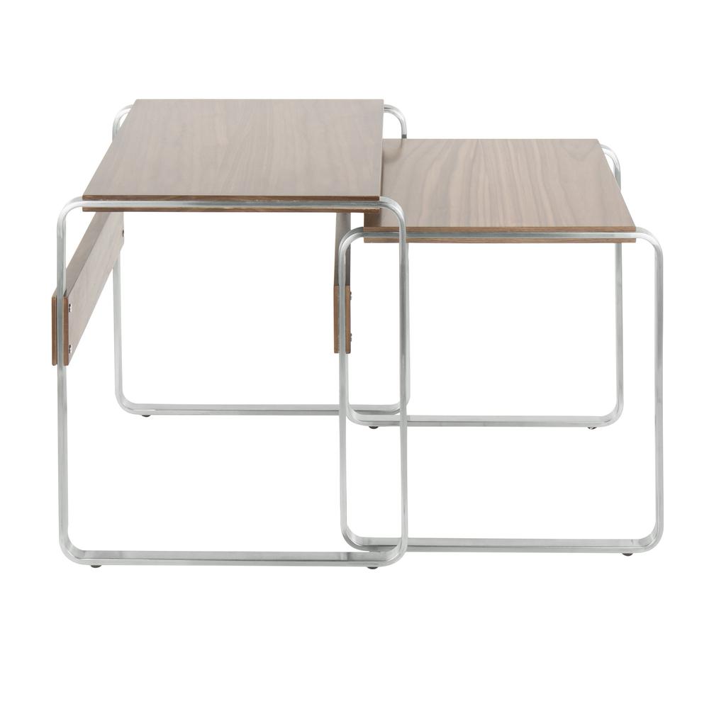 Stainless Steel, Walnut Tea Side Nesting Tables. Picture 2