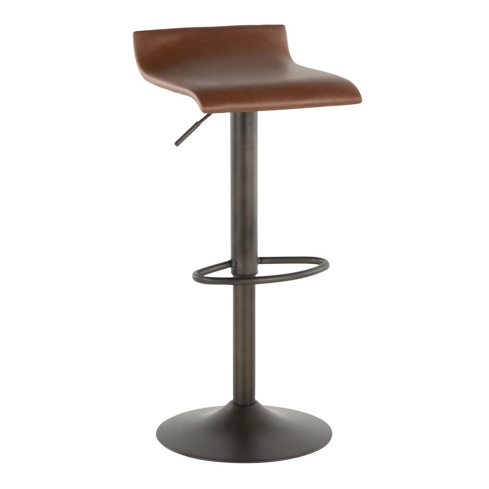 Ale Industrial Barstool in Antique Metal and Brown Faux Leather - Set of 2. Picture 2