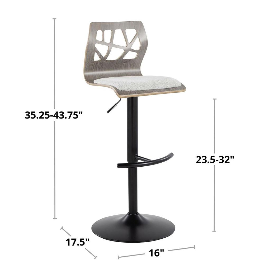 Chrome Metal, Zebra Wood, Cream PU Folia Adjustable Barstool - Set of 2. Picture 7