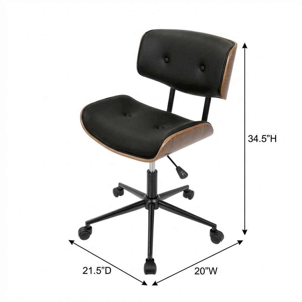 Mid-Century Modern Adjustable Office Chair with Walnut Finish and Black Accents. Picture 4