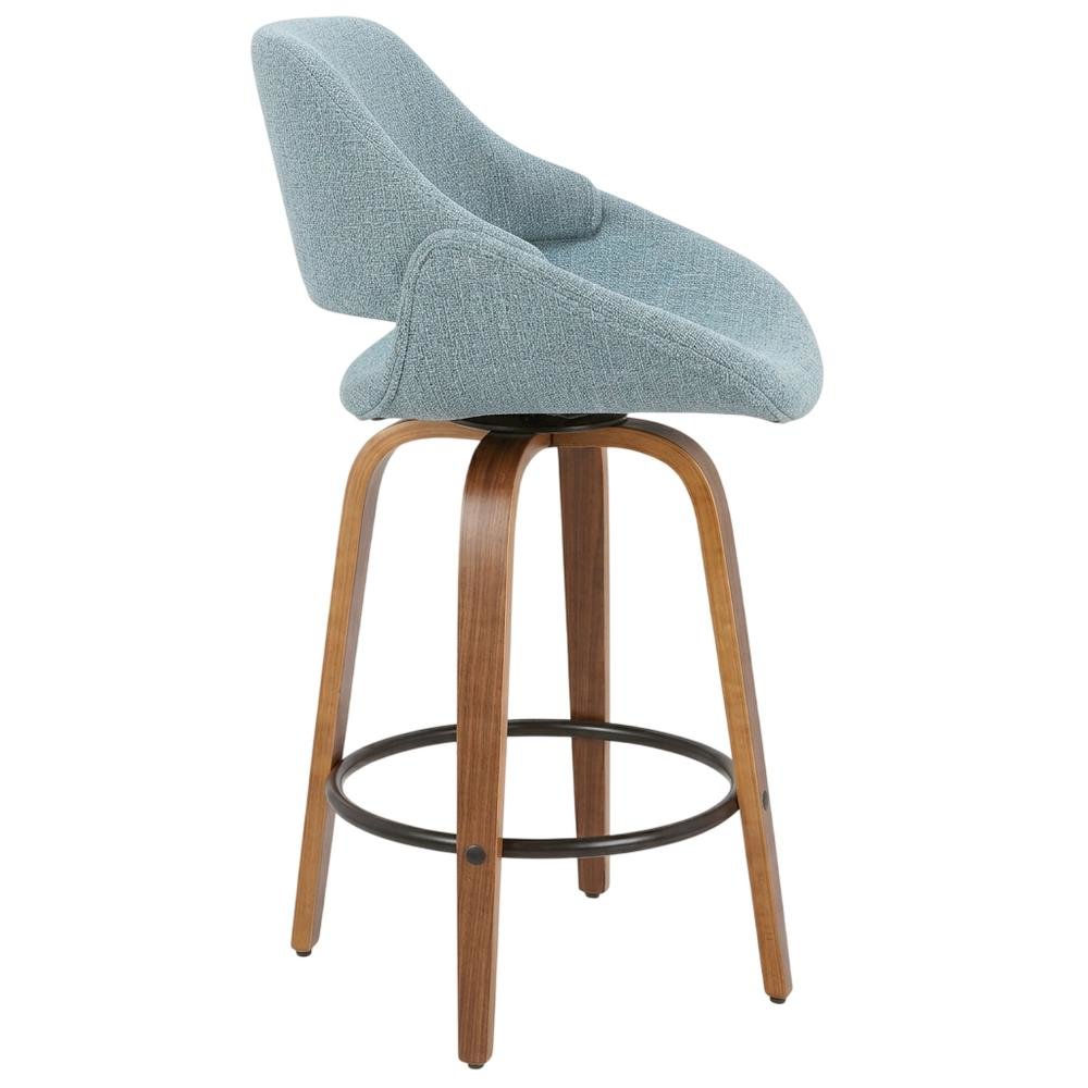 Walnut and Blue Noise Fabric Counter Stools, Mid-Century Modern Style, Set of 2. Picture 5