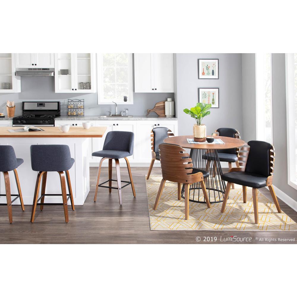 Walnut Wood, Blue Fabric, Black Metal Toriano Counter Stool - Set of 2. Picture 9