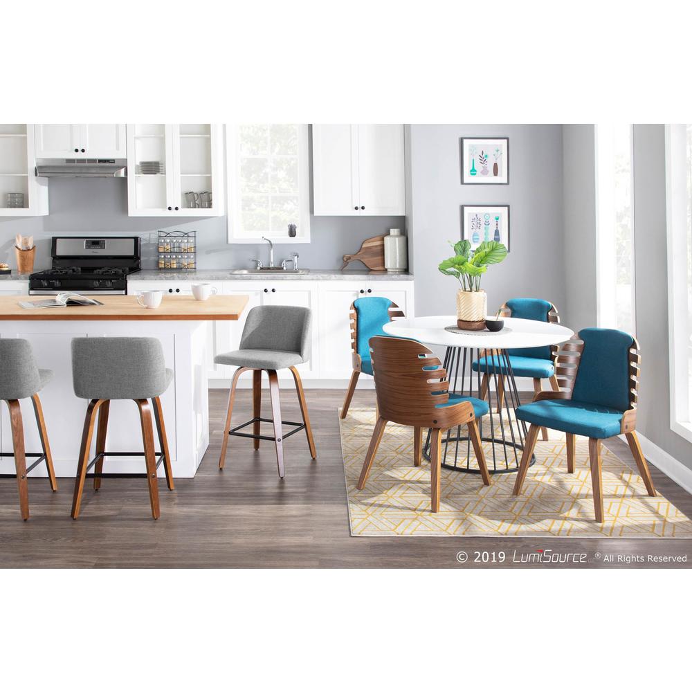 Walnut Wood, Grey Fabric, Black Metal Toriano Counter Stool - Set of 2. Picture 8