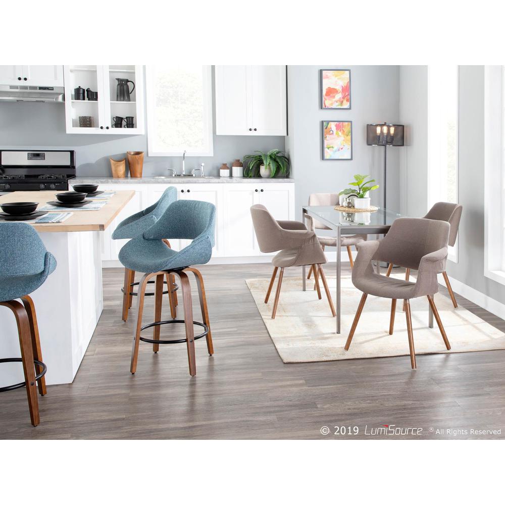 Walnut Wood, Blue Noise Fabric, Black Metal Fabrico Counter Stool - Set of 2. Picture 10
