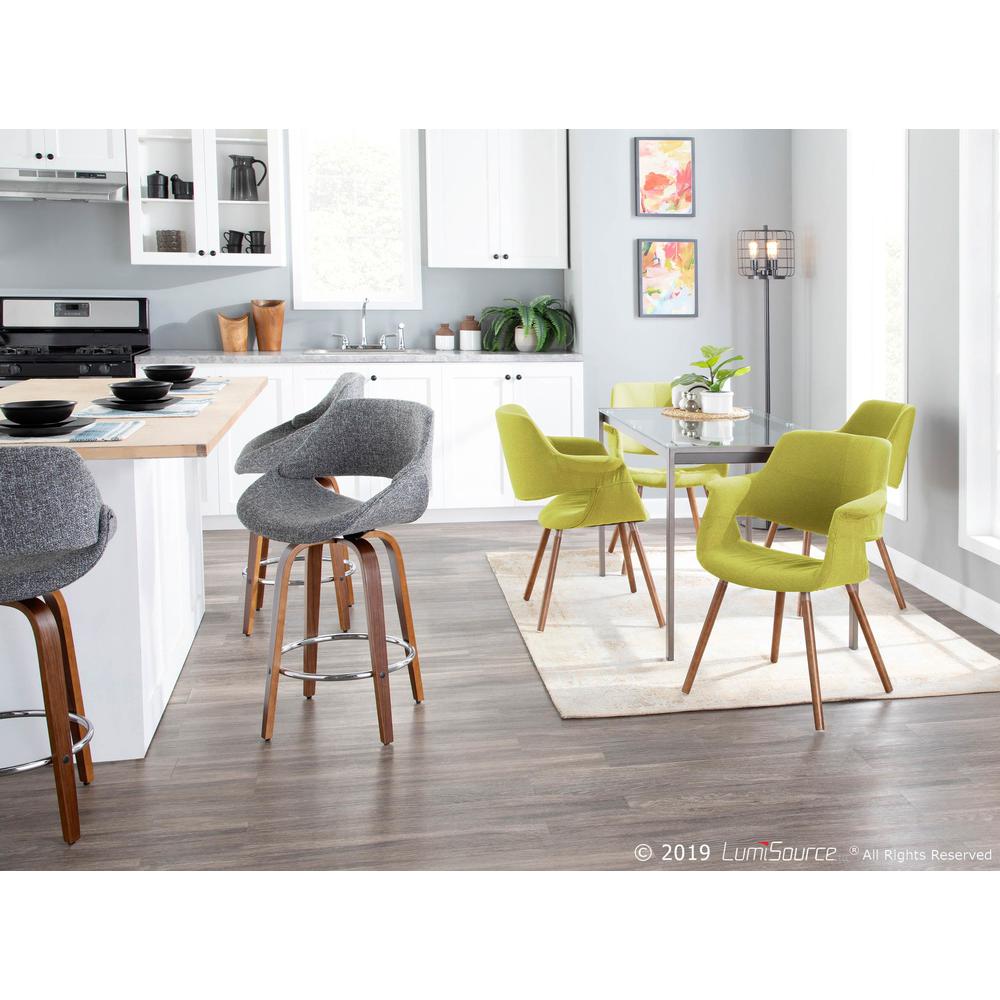 Walnut Wood, Grey Fabric, Chrome Fabrico Counter Stool - Set of 2. Picture 10