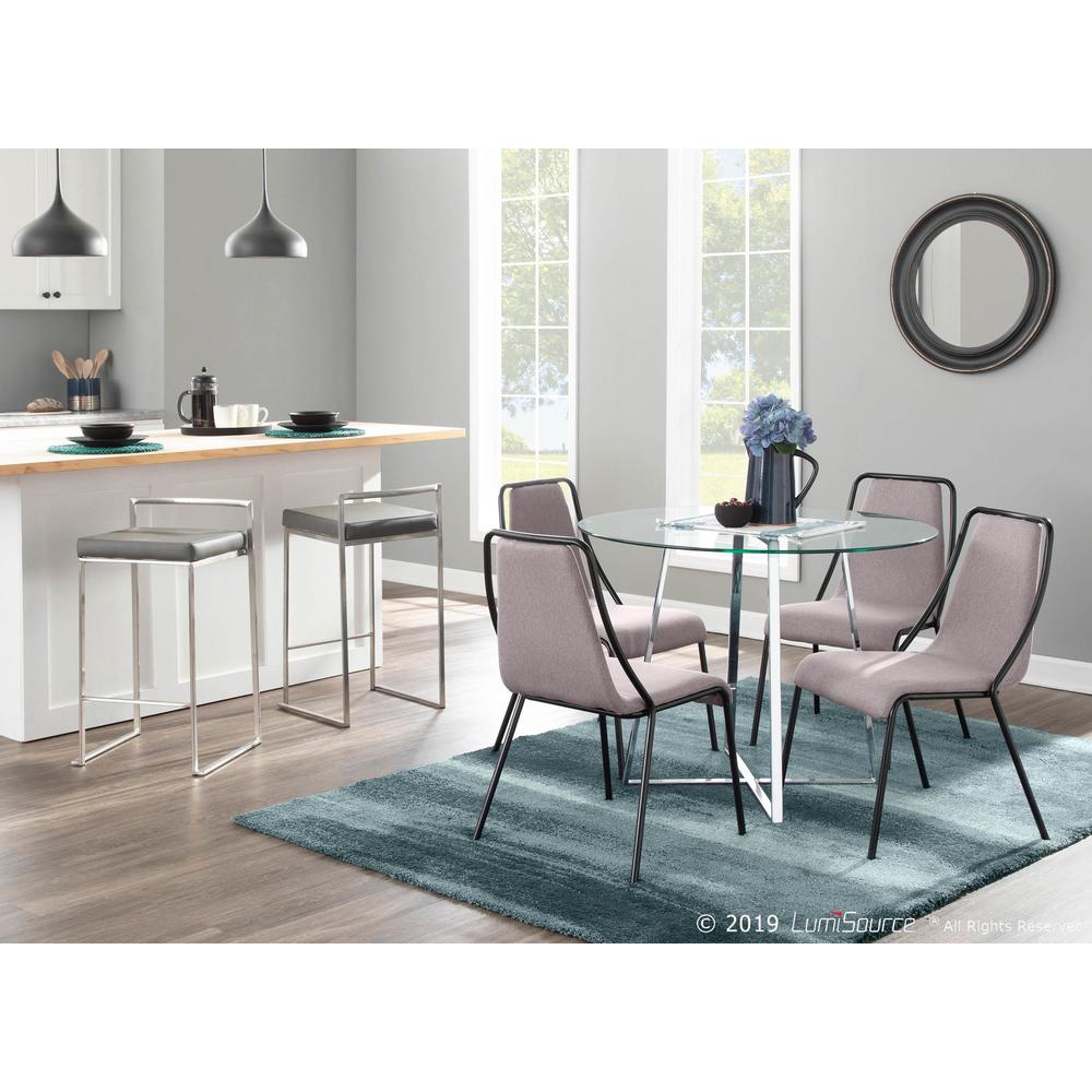 Brushed Stainless Steel, Grey PU Fuji Stacker Counter Stool - Set of 2. Picture 8