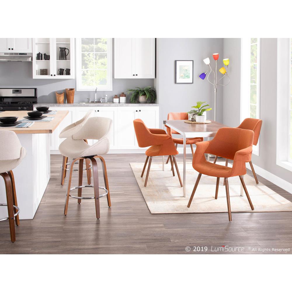Walnut Wood, Cream Fabric, Chrome Fabrico Counter Stool - Set of 2. Picture 10