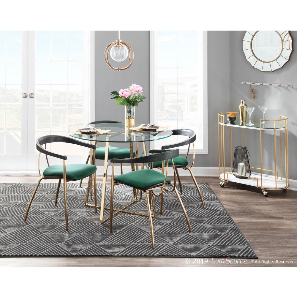 Gold Metal, Green Velvet, Black Wood Vanessa Chair - Set of 2. Picture 9