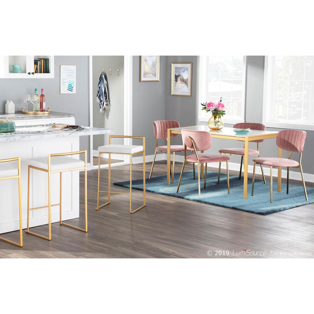 Gold Metal, White Velvet Fuji Stacker Counter Stool - Set of 2. Picture 9