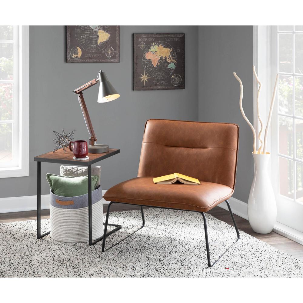 Casper Industrial Accent Chair in Black Metal and Camel Faux Leather. Picture 8